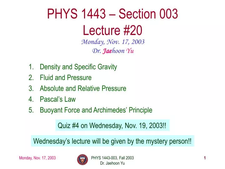 phys 1443 section 003 lecture 20