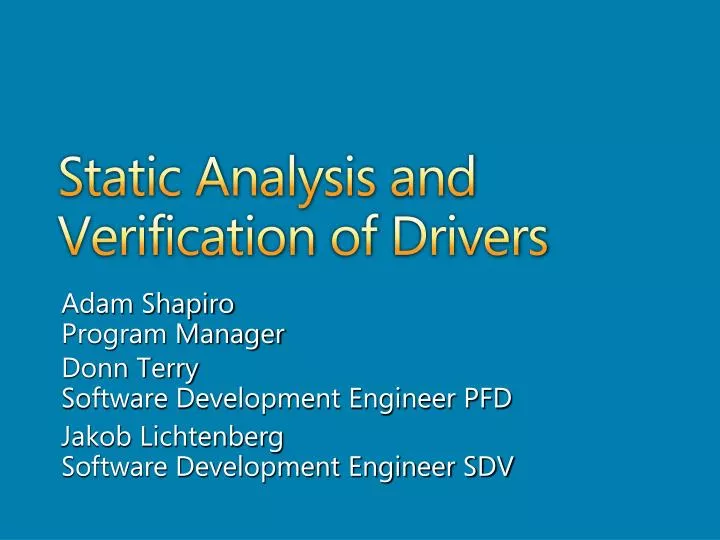 static analysis and verification of drivers