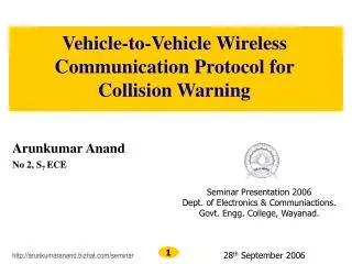 Vehicle-to-Vehicle Wireless Communication Protocol for Collision Warning