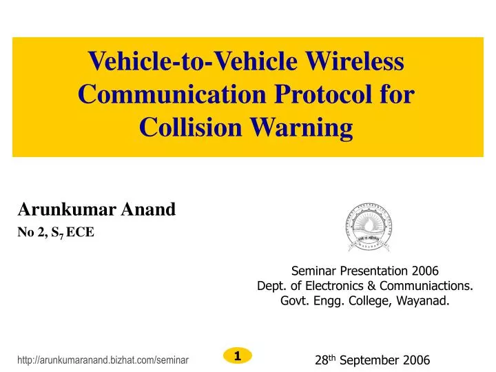 vehicle to vehicle wireless communication protocol for collision warning