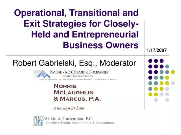operational transitional and exit strategies for closely held and entrepreneurial business owners