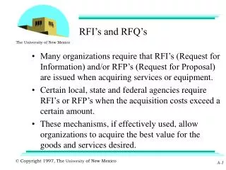RFI’s and RFQ’s