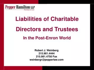 Liabilities of Charitable Directors and Trustees In the Post-Enron World