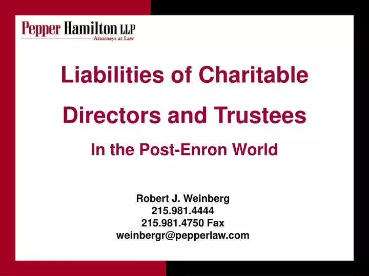 liabilities of charitable directors and trustees in the post enron world
