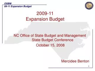 2009-11 Expansion Budget