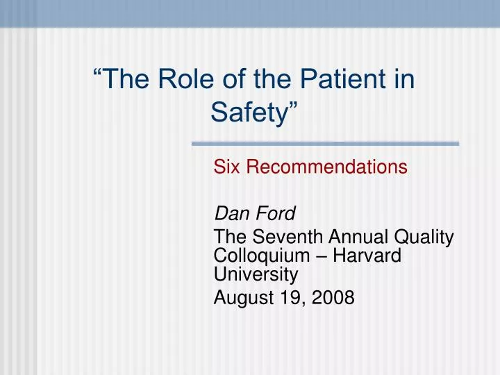 the role of the patient in safety