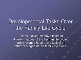 Developmental Tasks Over the Family Life Cycle
