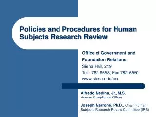 Policies and Procedures for Human Subjects Research Review