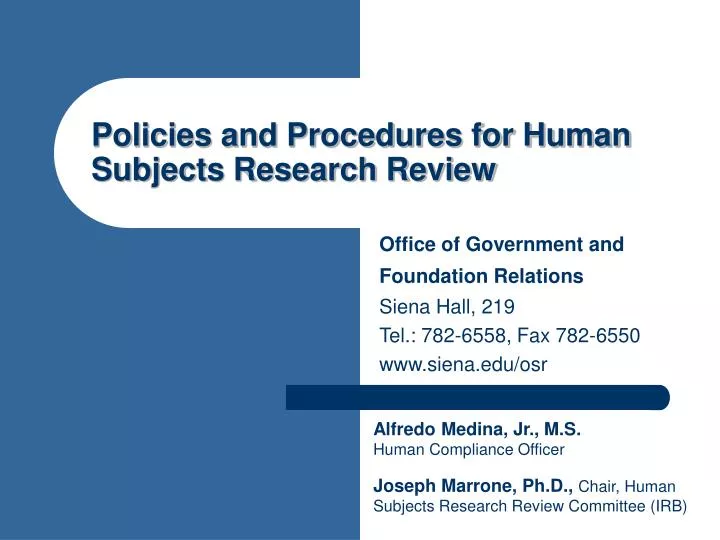 policies and procedures for human subjects research review