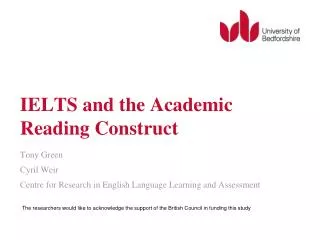 IELTS and the Academic Reading Construct