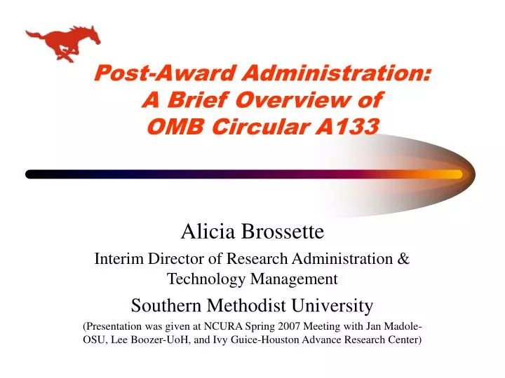 post award administration a brief overview of omb circular a133