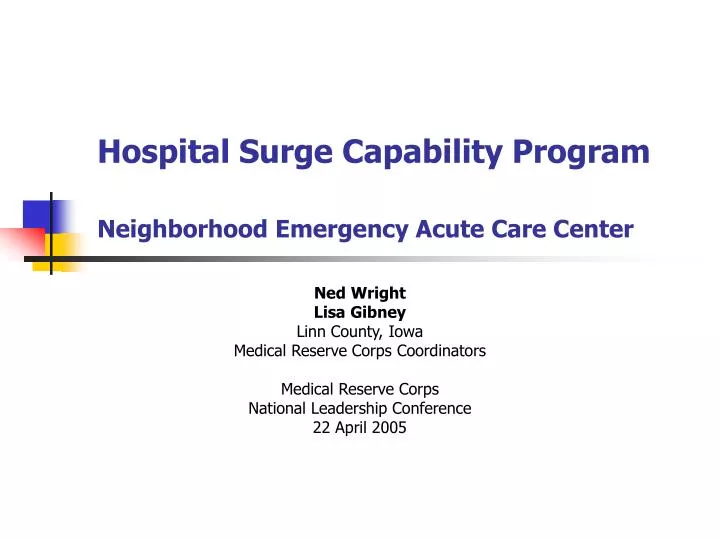 hospital surge capability program neighborhood emergency acute care center