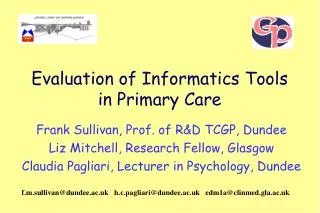 Evaluation of Informatics Tools in Primary Care