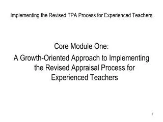 Implementing the Revised TPA Process for Experienced Teachers