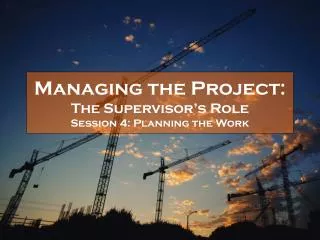 Managing the Project: The Supervisor’s Role Session 4: Planning the Work
