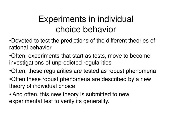 experiments in individual choice behavior