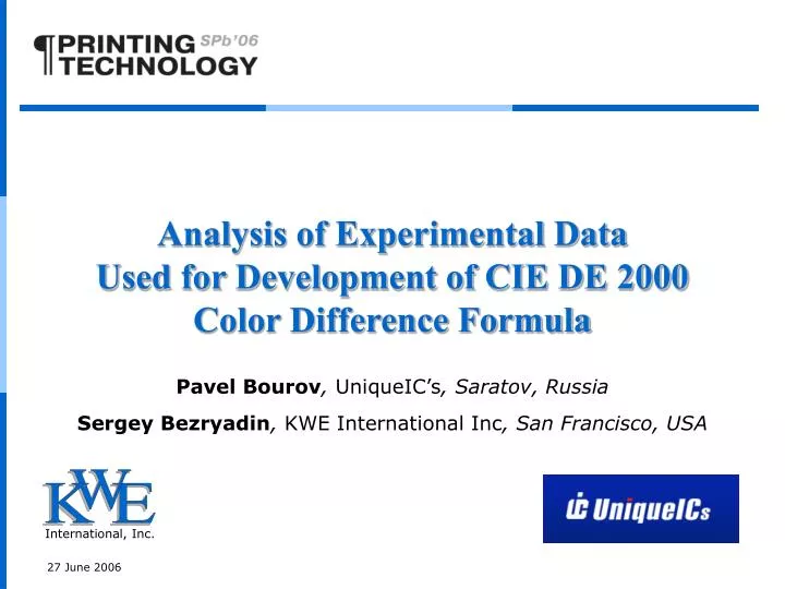 analysis of experimental data used for development of cie de 2000 color difference formula