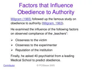 Factors that Influence Obedience to Authority