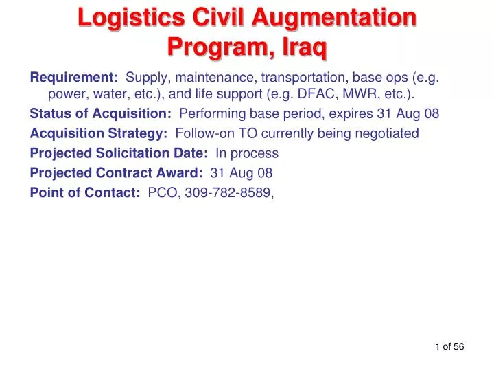 logistics civil augmentation program iraq