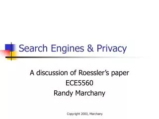 Search Engines &amp; Privacy