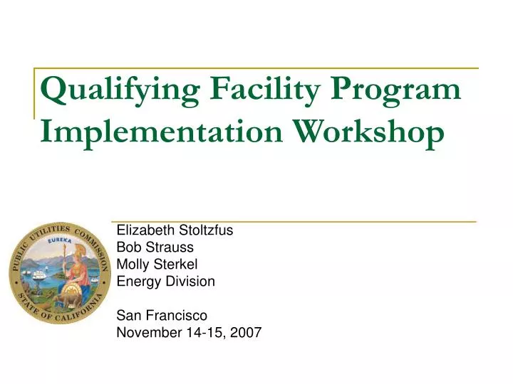 qualifying facility program implementation workshop