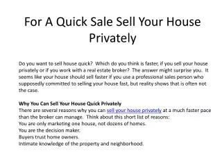 For A Quick Sale Sell Your House Privately