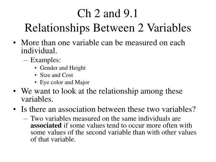 ch 2 and 9 1 relationships between 2 variables