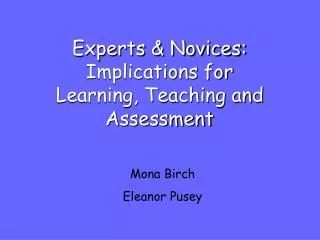 Experts &amp; Novices: Implications for Learning, Teaching and Assessment