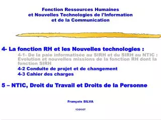 Fonction Ressources Humaines et Nouvelles Technologies de l'Information et de la Communication