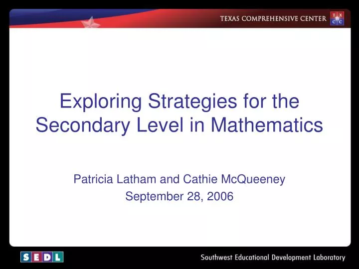 exploring strategies for the secondary level in mathematics