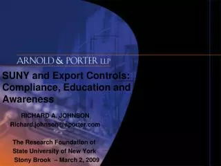 SUNY and Export Controls: Compliance, Education and Awareness