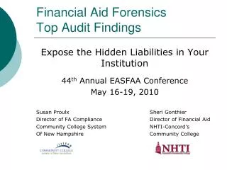 Financial Aid Forensics Top Audit Findings