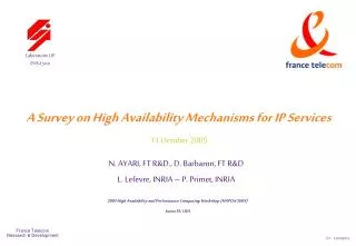 A Survey on High Availability Mechanisms for IP Services 11 October 2005