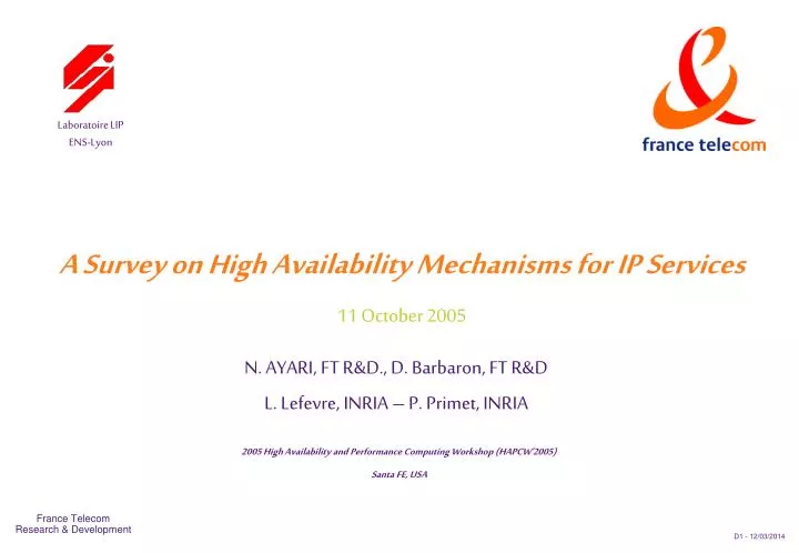 a survey on high availability mechanisms for ip services 11 october 2005