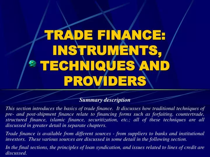 trade finance instruments techniques and providers