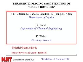 TERAHERTZ IMAGING and DETECTION OF SUICIDE BOMBERS*