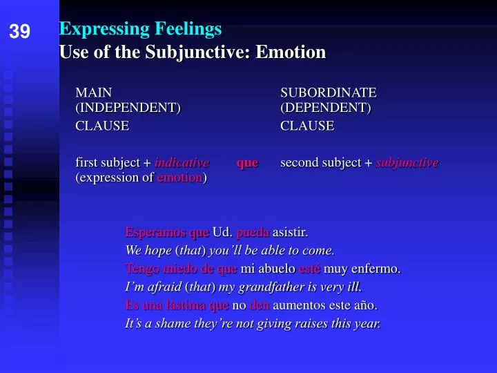 expressing feelings use of the subjunctive emotion