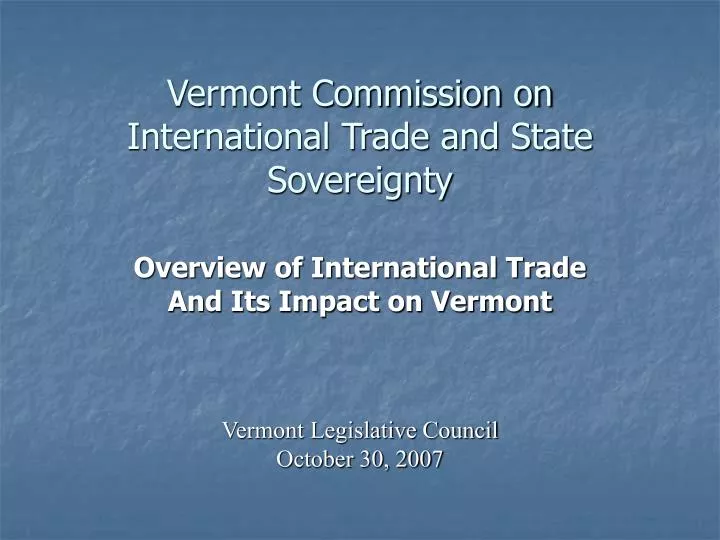 vermont commission on international trade and state sovereignty