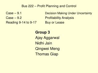Bus 222 – Profit Planning and Control