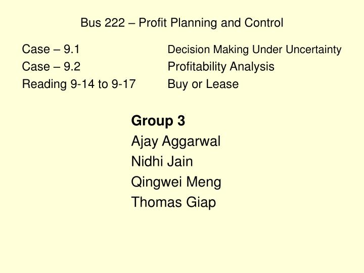 bus 222 profit planning and control