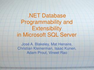 .NET Database Programmability and Extensibility in Microsoft SQL Server