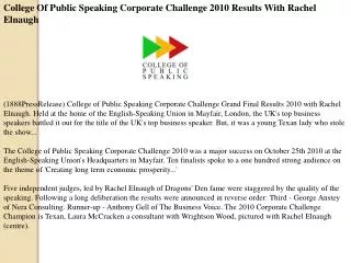 College Of Public Speaking Corporate Challenge 2010 Results
