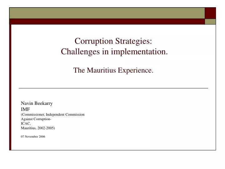 corruption strategies challenges in implementation the mauritius experience