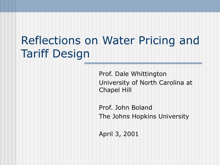 reflections on water pricing and tariff design
