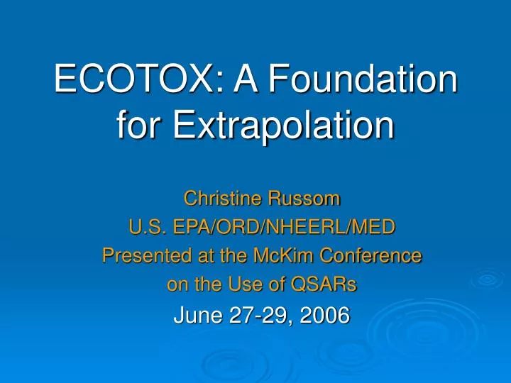 ecotox a foundation for extrapolation