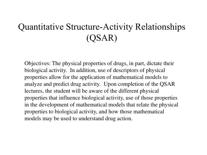 quantitative structure activity relationships qsar