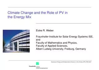 Climate Change and the Role of PV in the Energy Mix