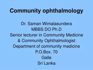Community ophthalmology