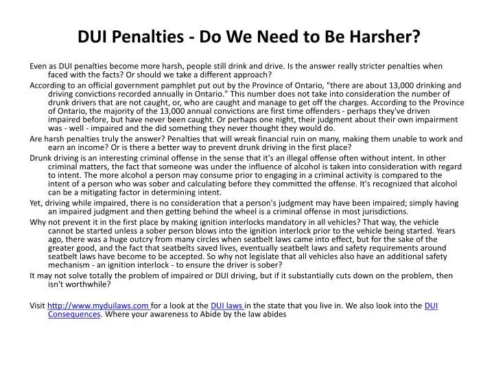 dui penalties do we need to be harsher