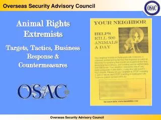 Animal Rights Extremists Targets, Tactics, Business Response &amp; Countermeasures